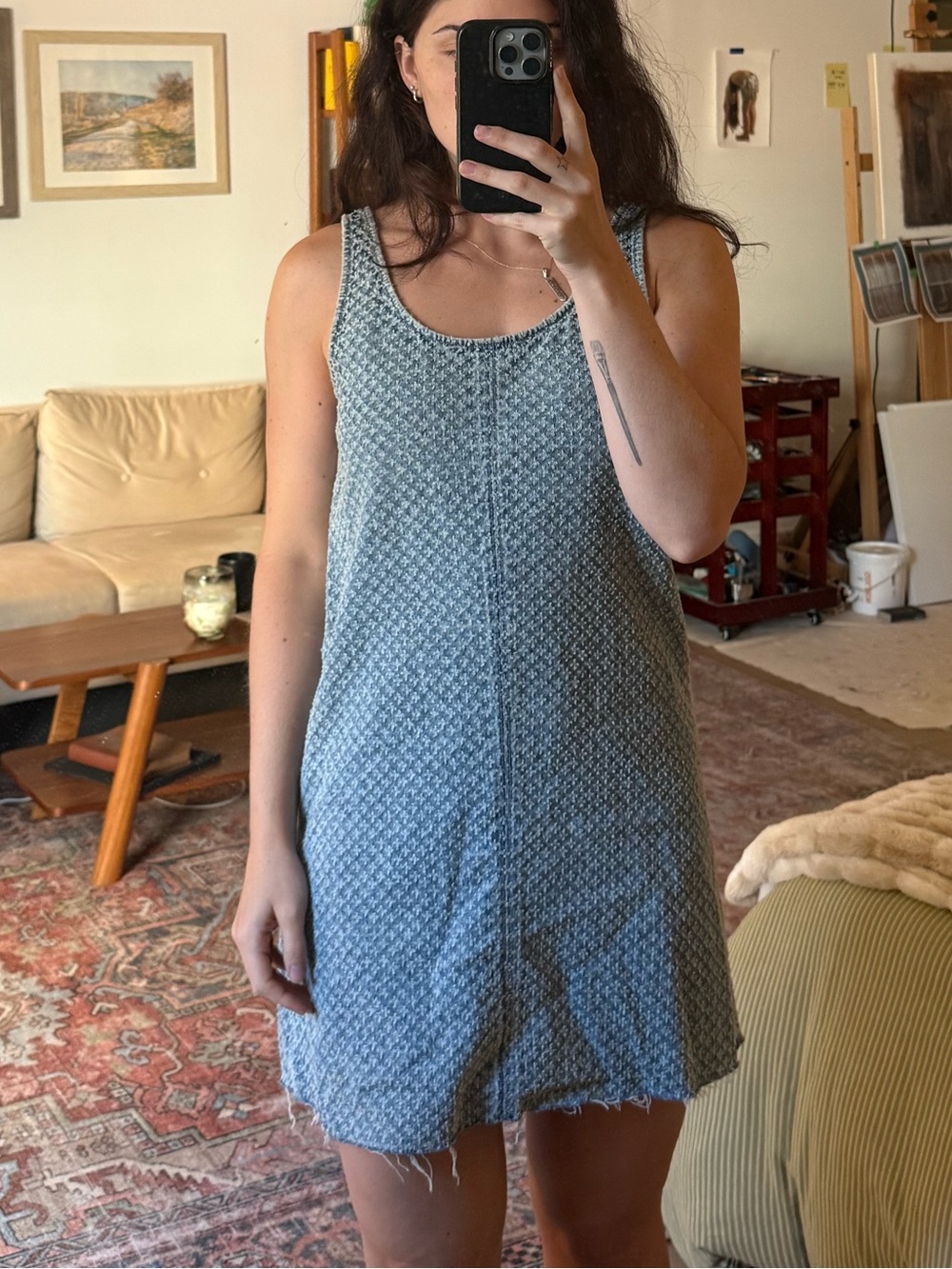Blue Textured Shift Dress